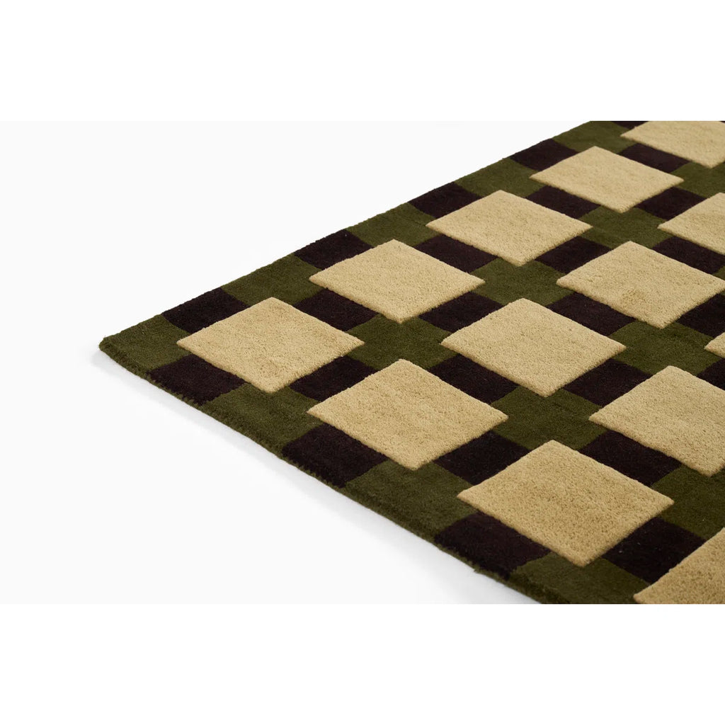 Olive Checkerboard Wool Rug