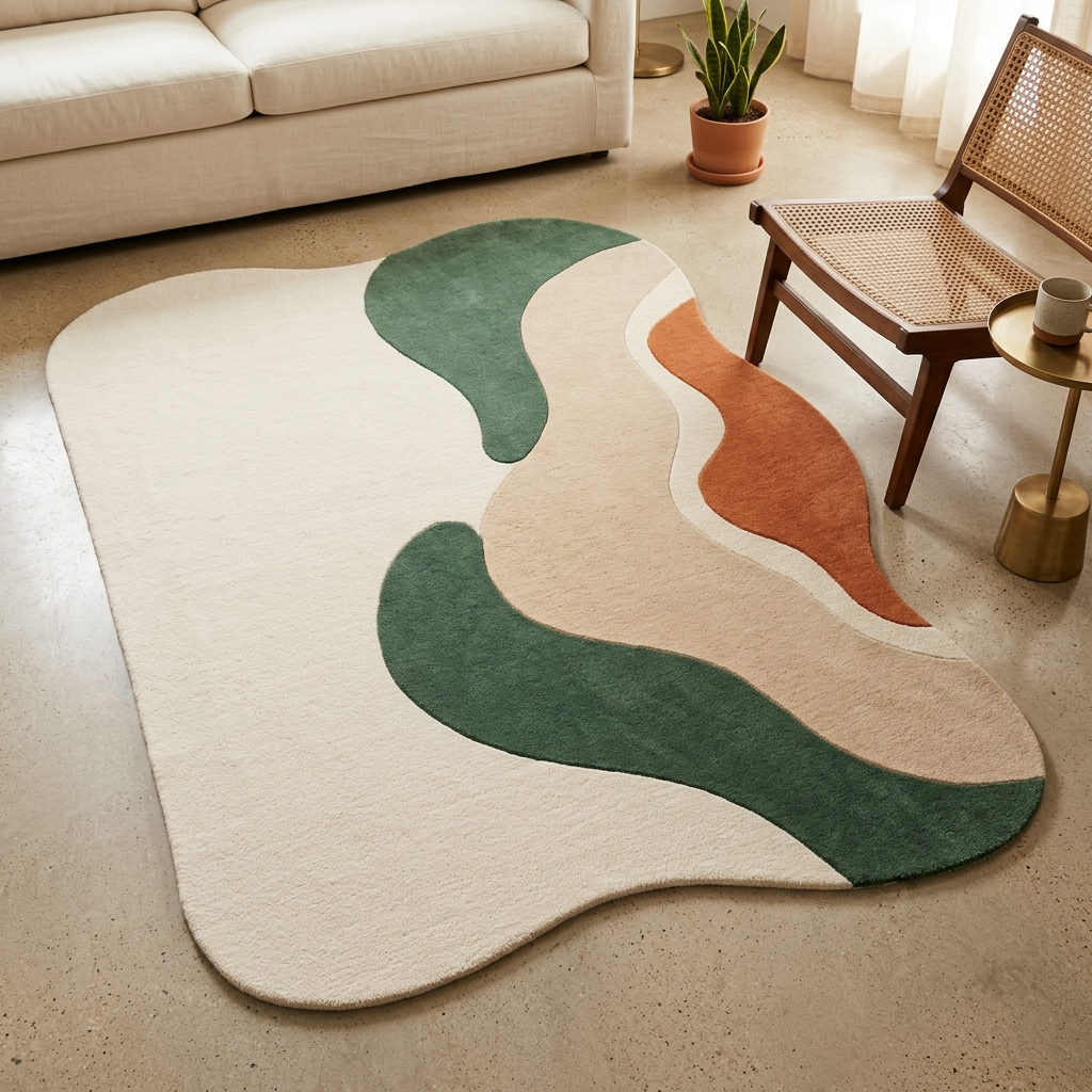 Ivory Contemporary Artistic Wavy Area Rug