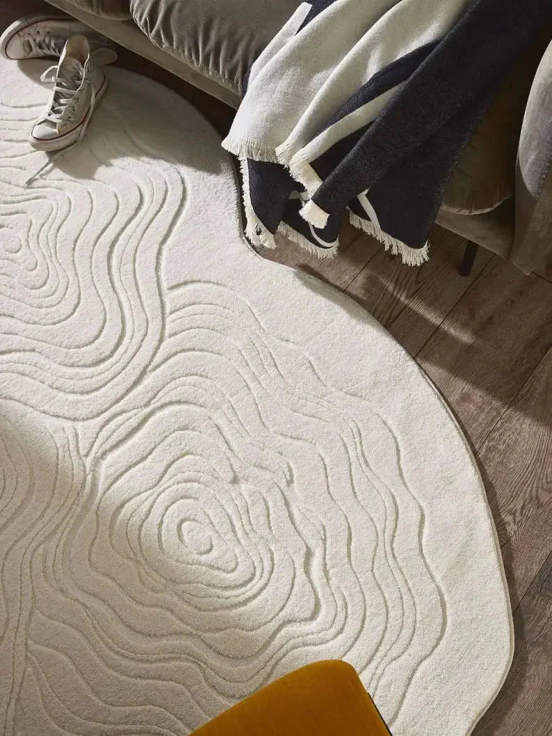 White Ripple Designer Irregular Rug