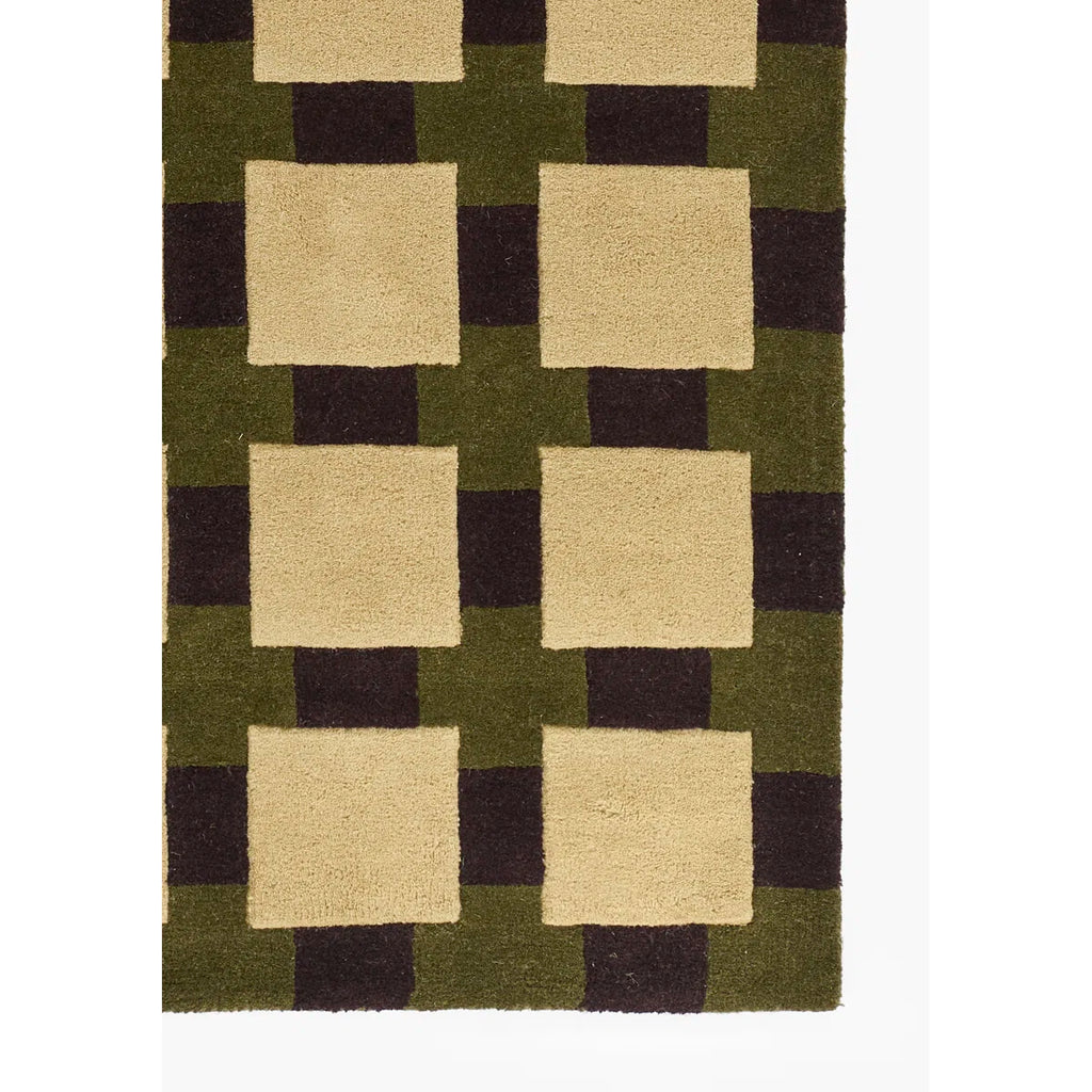 Olive Checkerboard Wool Rug