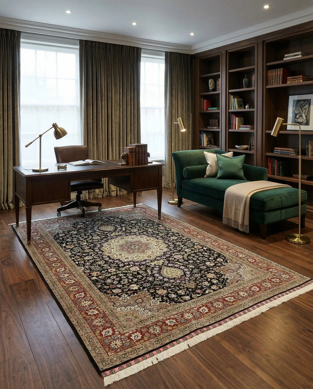 The Obsidian Sovereign Antique Noir Arabesque Medallion Area Rug