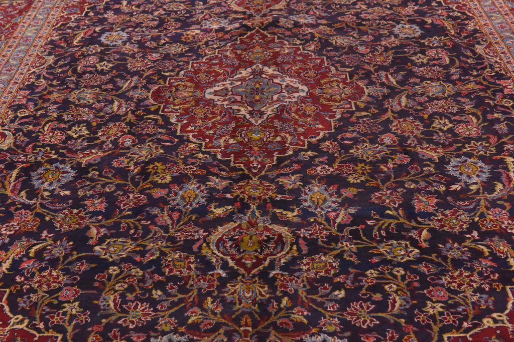 Hand-Knotted Regal Sapphire Field Royal Medallion Luxury Wool Rug