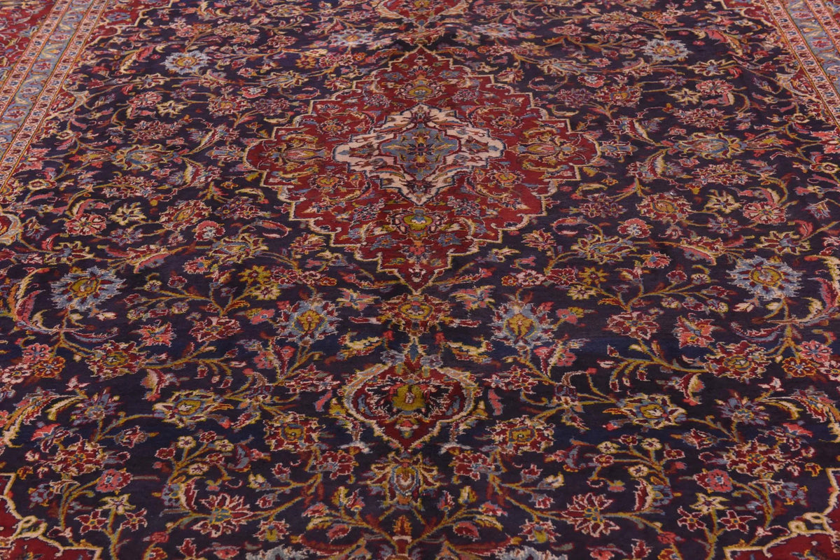 Hand-Knotted Regal Sapphire Field Royal Medallion Luxury Wool Rug