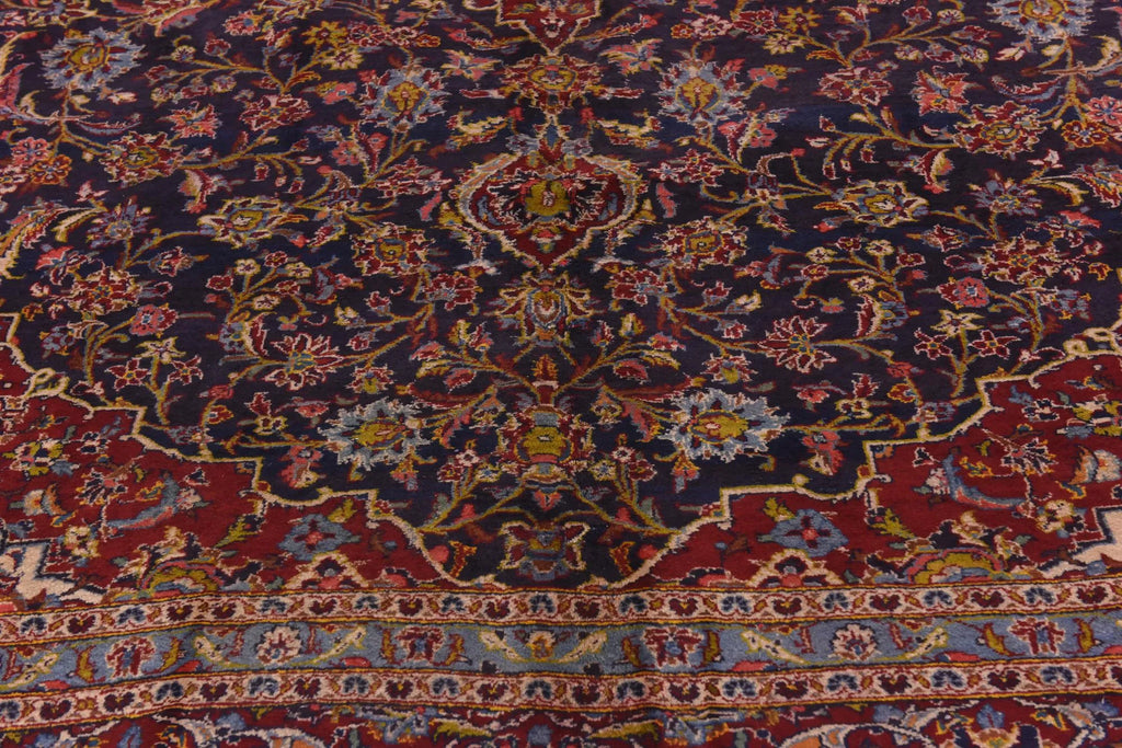 Hand-Knotted Regal Sapphire Field Royal Medallion Luxury Wool Rug