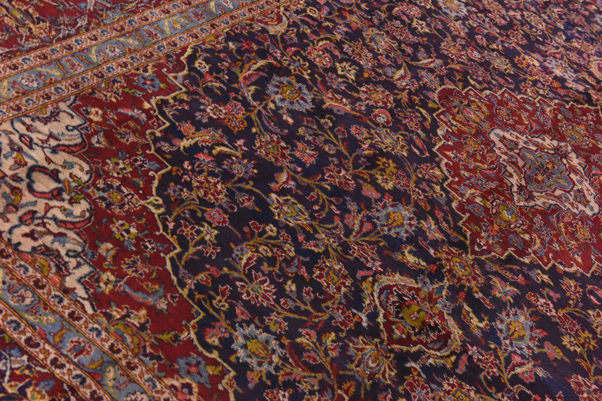 Hand-Knotted Regal Sapphire Field Royal Medallion Luxury Wool Rug