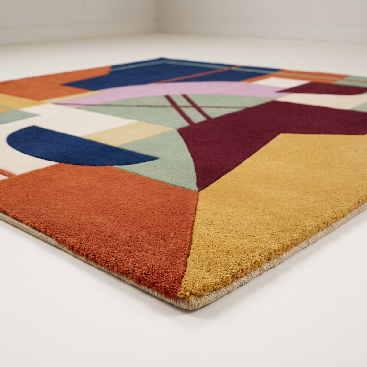 Modern Abstract Geometric Multicolor Hand Tufted Rug