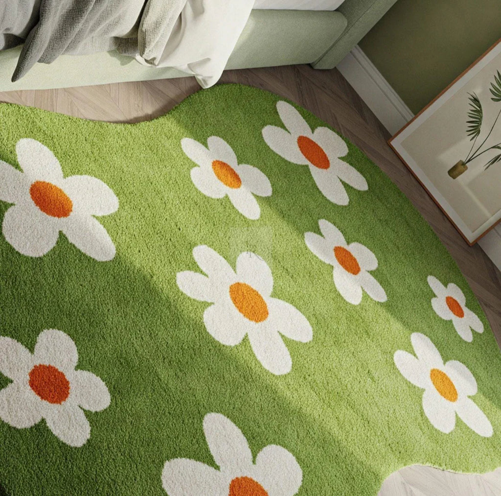 Green Floral Designer Irregular Rug