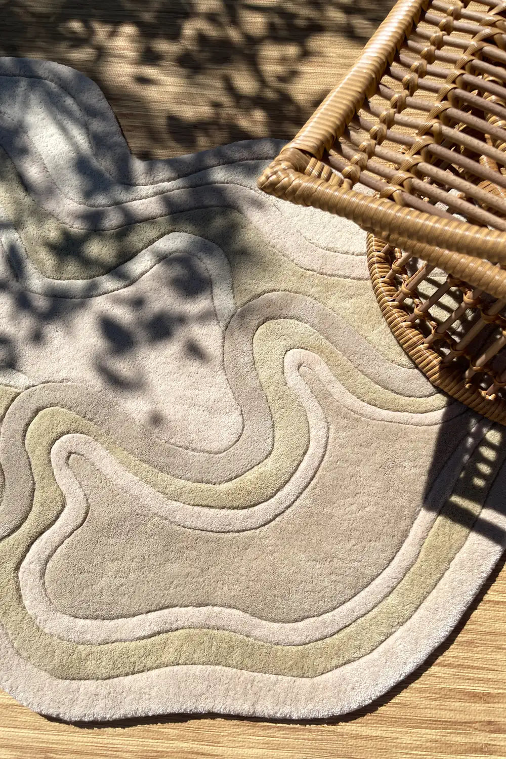 Irregular Neutral Beige Hand Tufted Wool Carpet