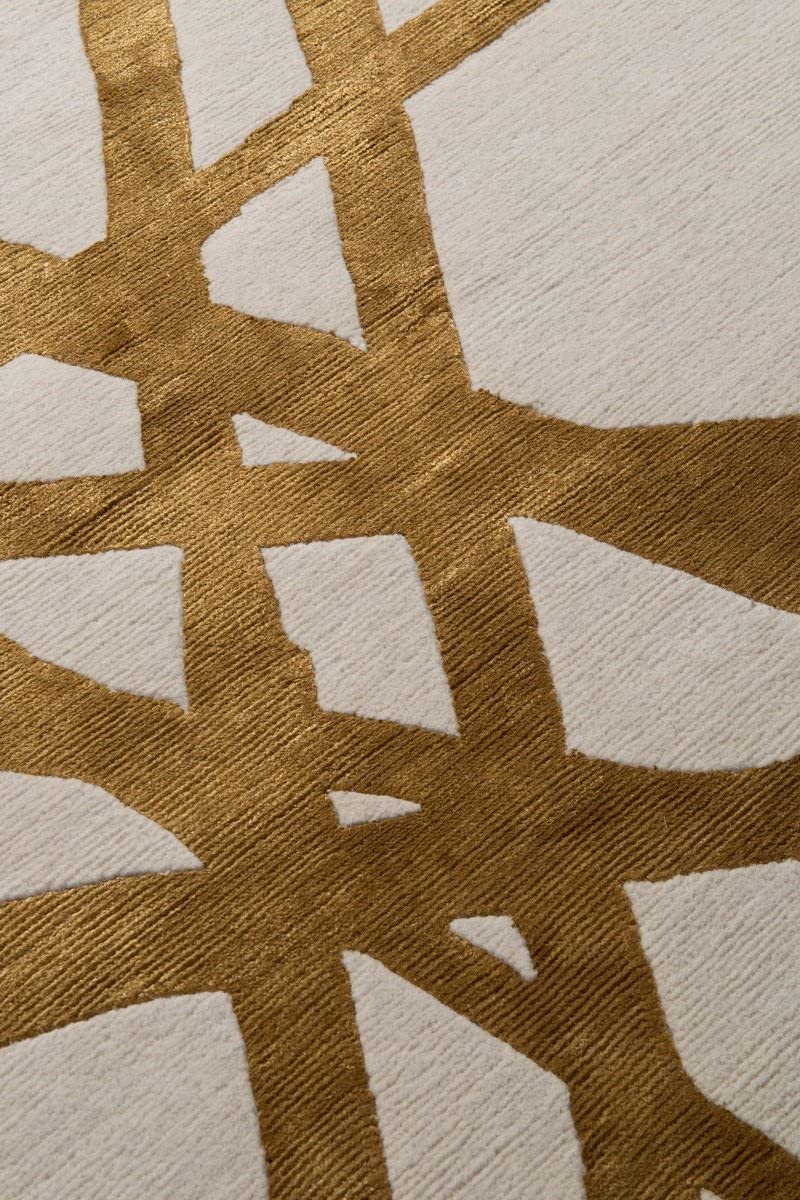 Ivory Gold Criss Cross Wool & Viscose Carpet