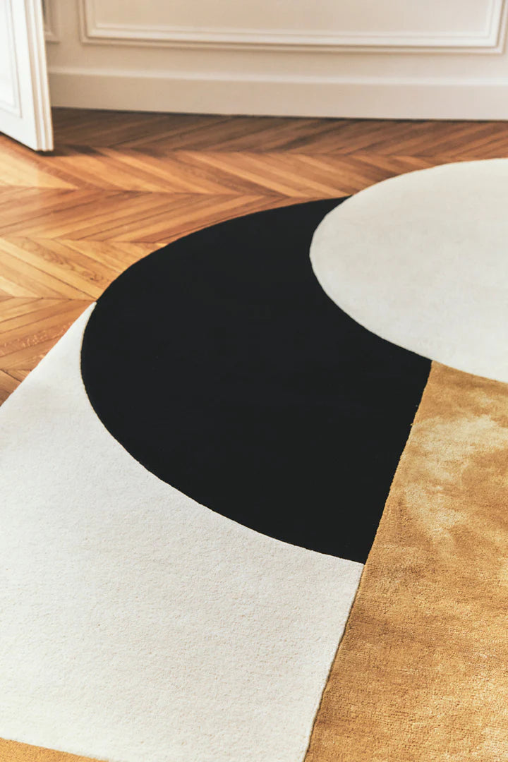 Geometric Blocks in Black, &  Beige Rug