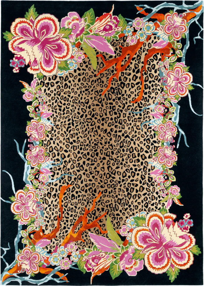Contemporary Floral Leopard Rug