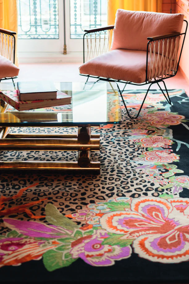 Contemporary Floral Leopard Rug