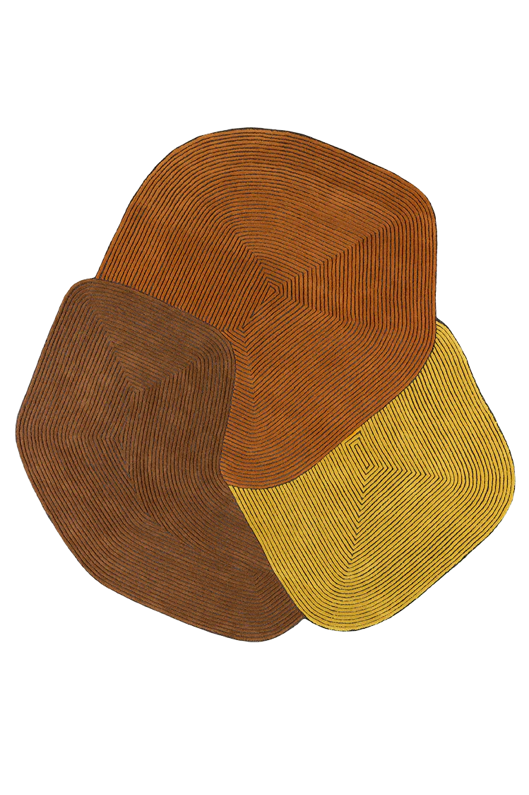 Handcrafted Optical Cube Design with Textured Linework Rug