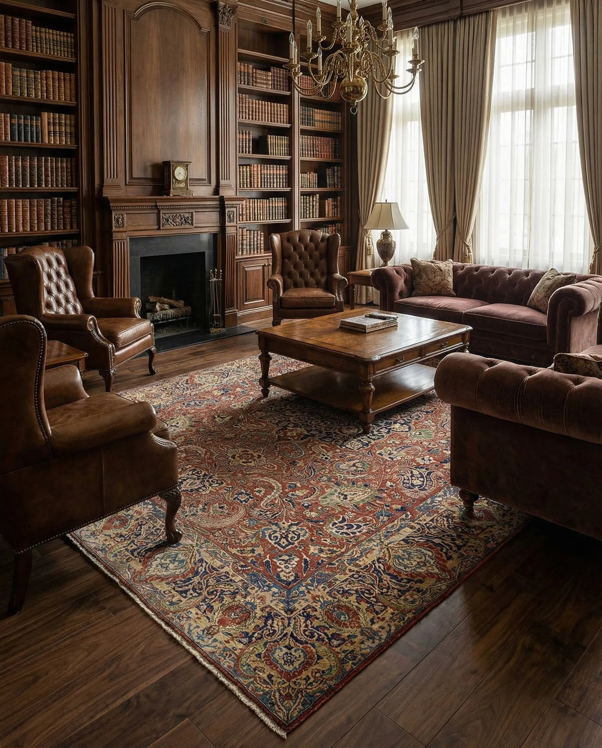 Hand-Knotted Royal Paisley Rust Wool Carpet