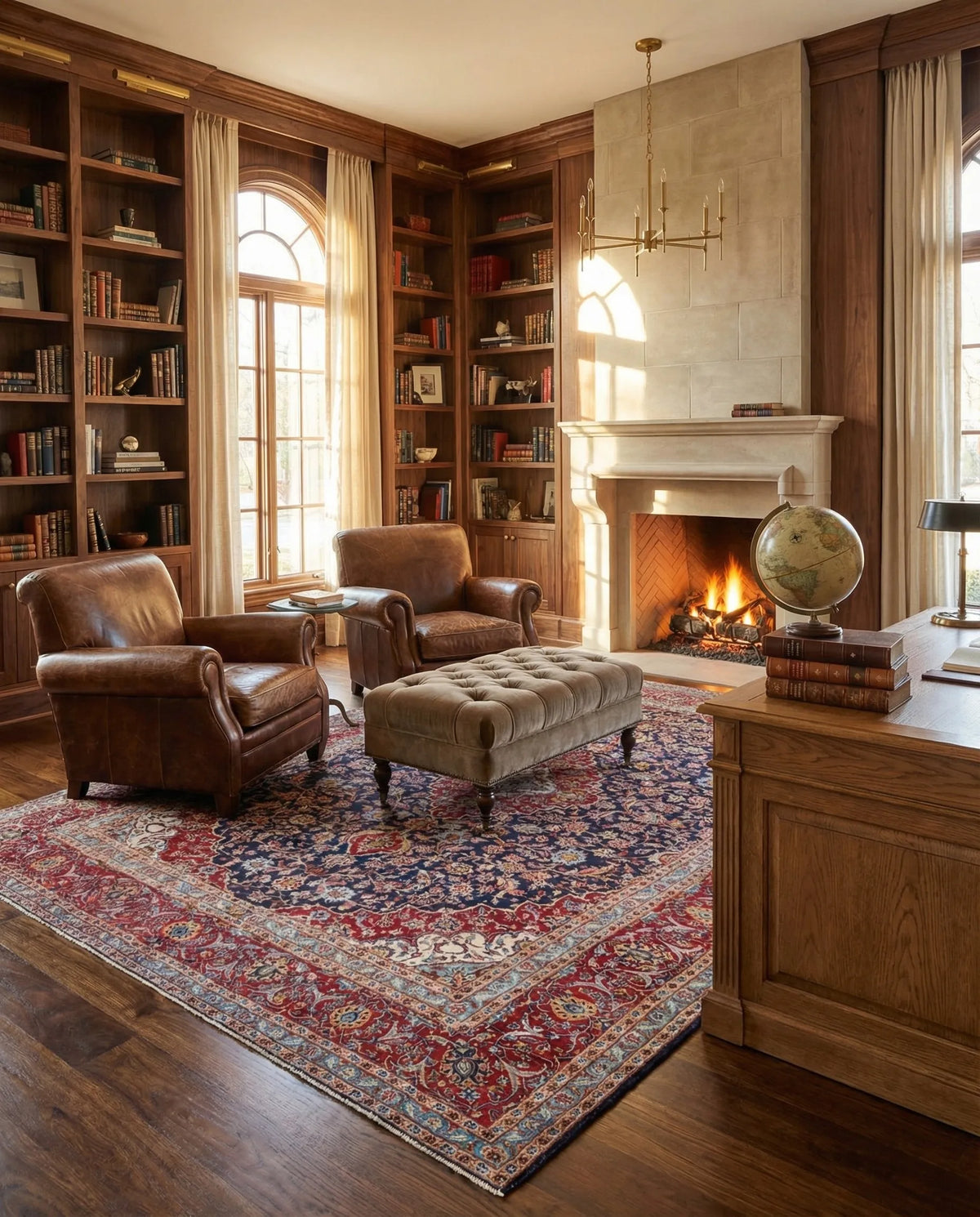 Hand-Knotted Regal Sapphire Field Royal Medallion Luxury Wool Rug