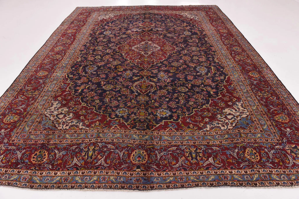 Hand-Knotted Regal Sapphire Field Royal Medallion Luxury Wool Rug