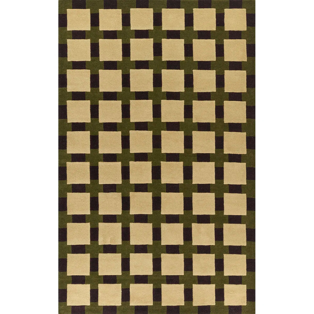Olive Checkerboard Wool Rug