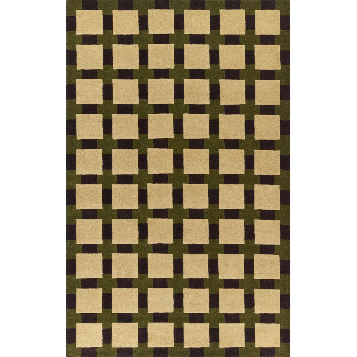 Olive Checkerboard Wool Rug