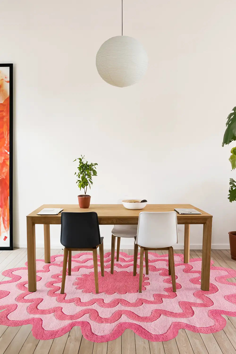 . Artistic Scalloped Pink Area Rug