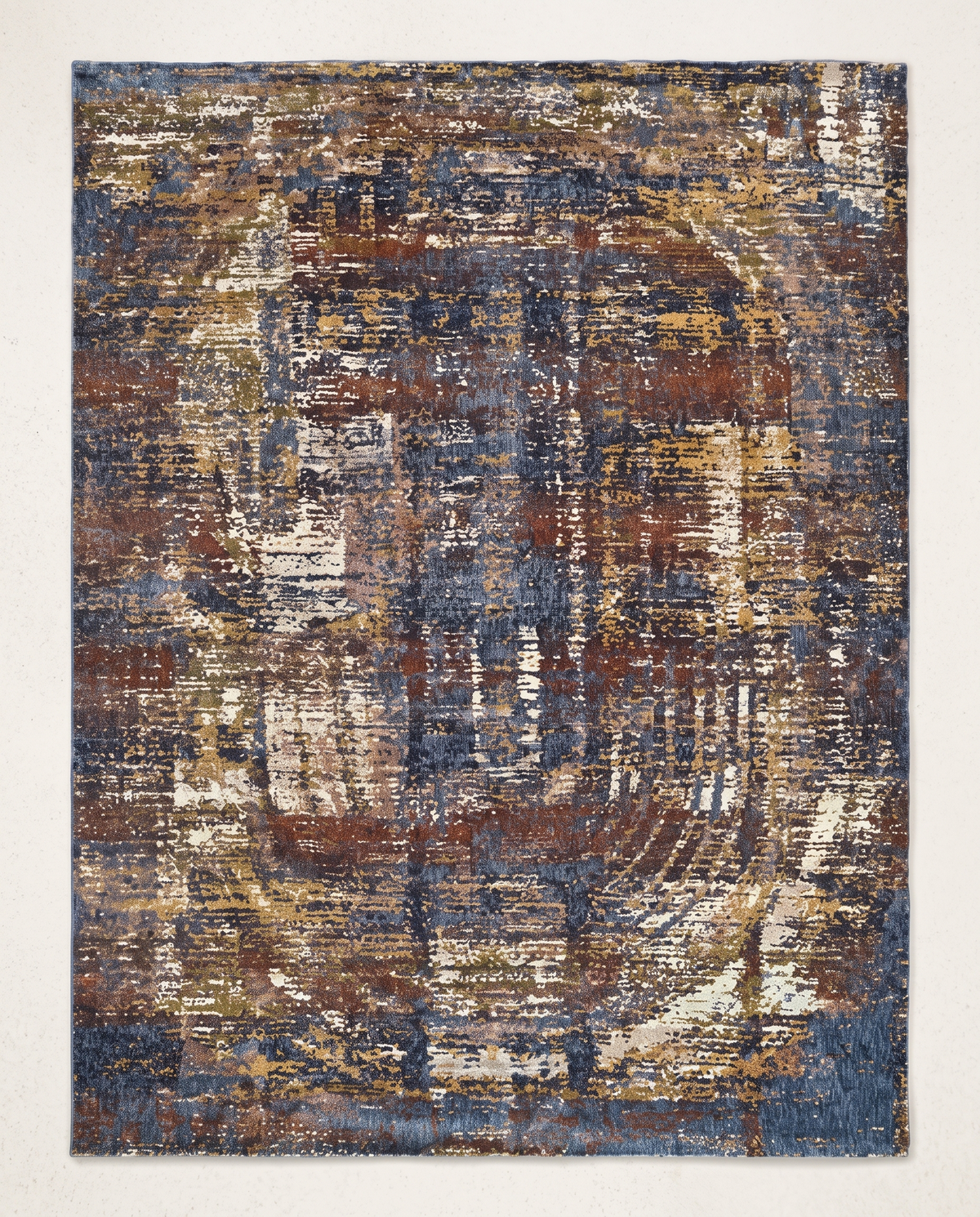 Vintage Abstract Blue Brown Rug