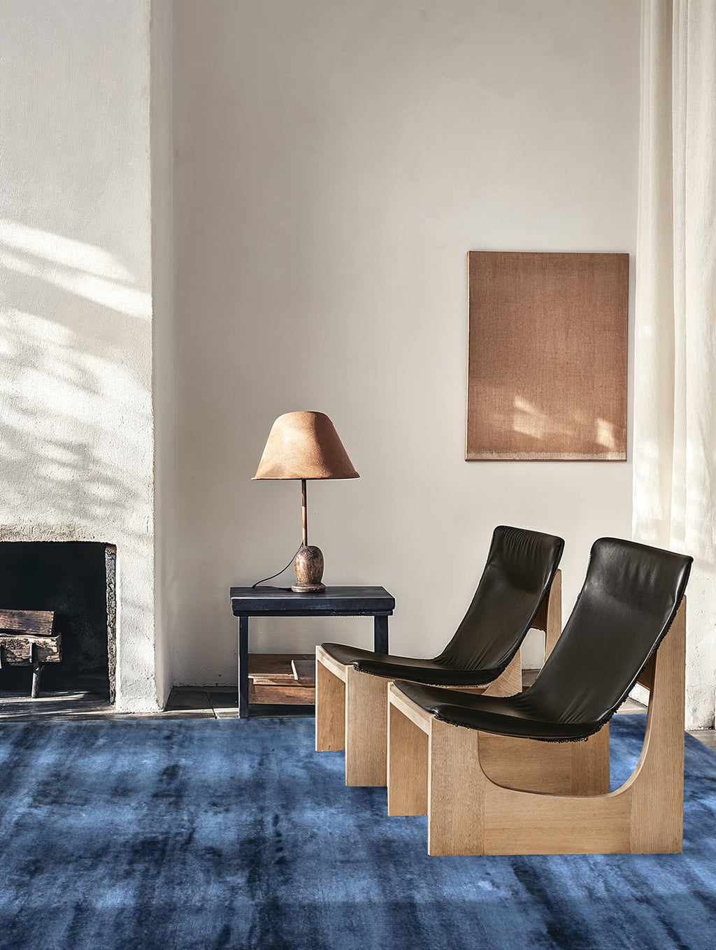 Deep Denim Blue Textured Viscose Rug