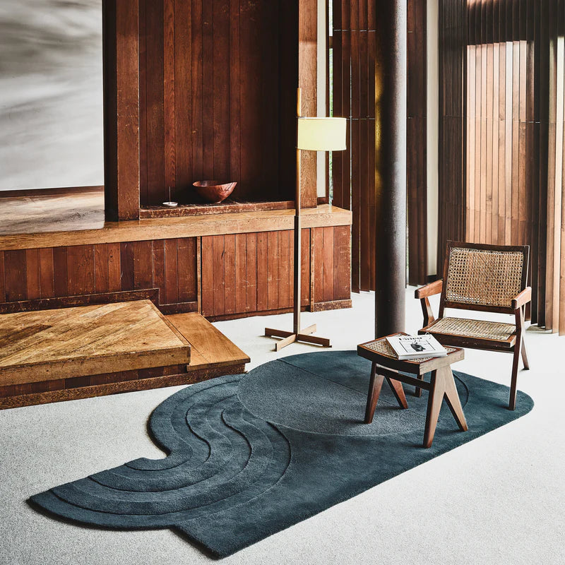 Designer Charcoal Abstract Wool Rug